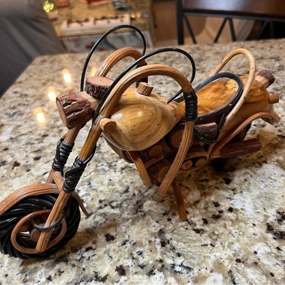Wood Motorcycle Figurine Handmade Wooden Chopper Style Model Harley 12”x3” - Picture 9 of 9